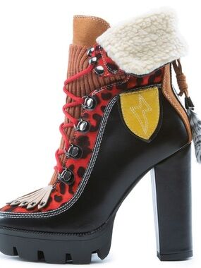 Women’s Multi-Color Platform Ankle Boot with Shearling Collar